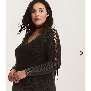 Torrid Ribbed Lace Up Sleeve Sweater